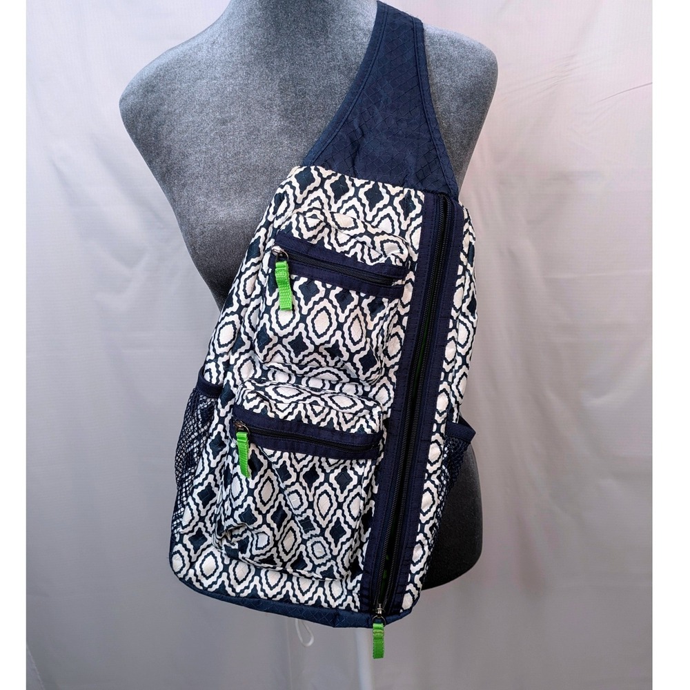 Thirty-One Blue White Geometric Sling Backpack Crossbody Travel Bag Organizer